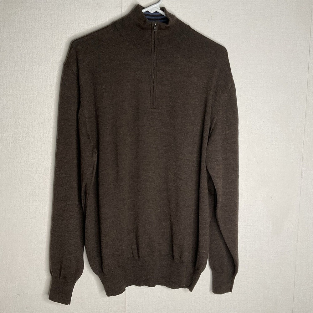 Paul Frederick 1/4 Zip 100% Merino Wool Pullover Sweater Brown Men's Size Large